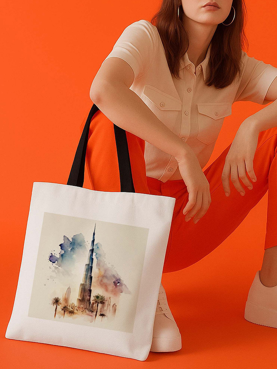 ARTBUG Women Burj Khalifa Printed Canvas Tote Bag