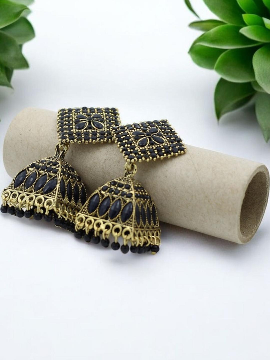 De-Ultimate Gold-Plated Rhinestone Dome Shaped Jhumkas