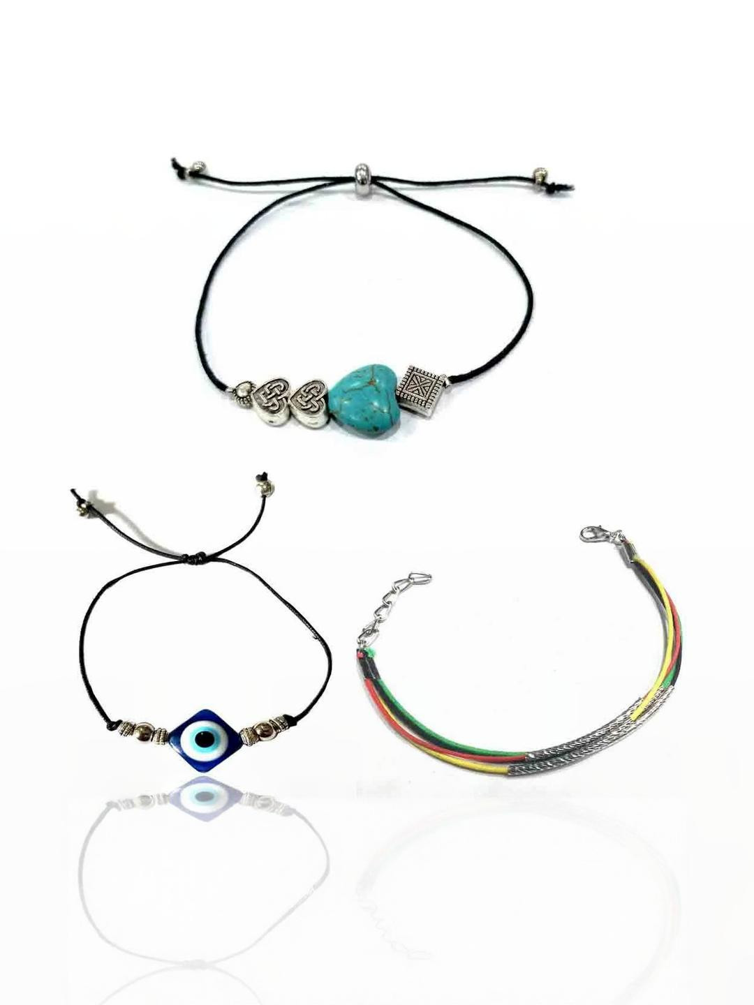 gurjari jewellers Women Pack Of 5 Turquoise And Evil Eye Handcrafted Wraparound Bracelets