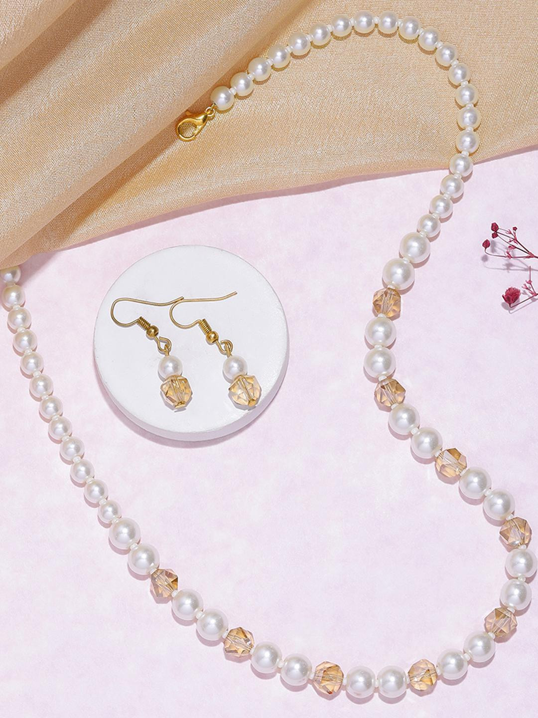 Anouk Premium Quality Multi Pearls Crystal Beaded Single Line Necklace Jewelry Set