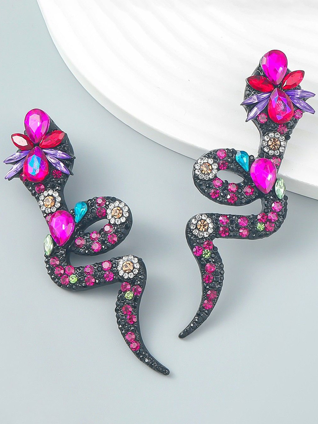 AVANT-GARDE PARIS Rhodium-Plated Rhinestone Snake Shaped Drop Earrings