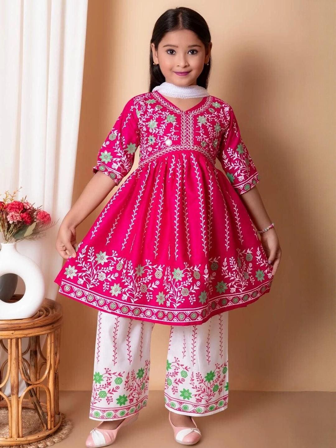 NFashion Girls Pink Kurta Set