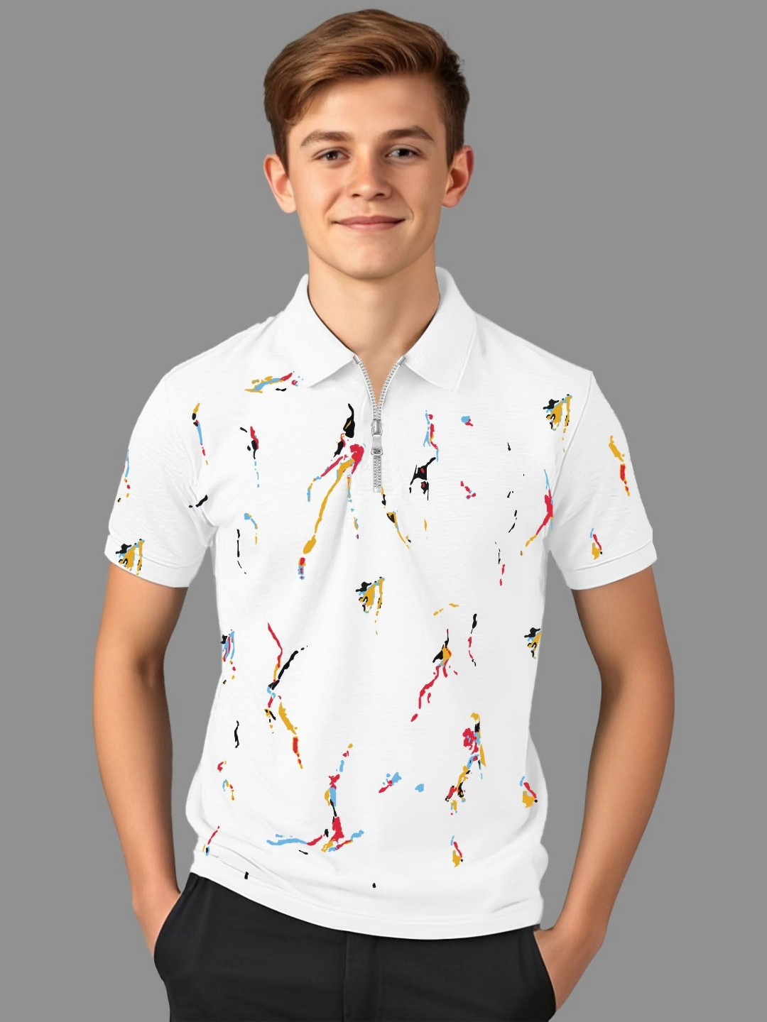 Kiddy Viddy Boys Printed Polo Collar T-shirt