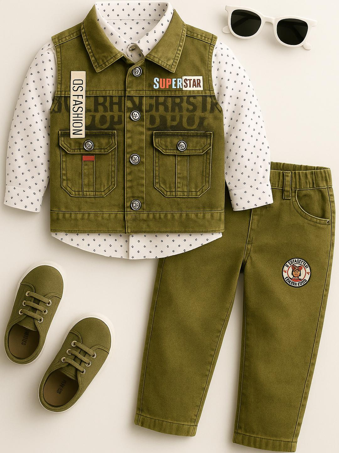 STINITY Olive Cotton Blend Clothing Set