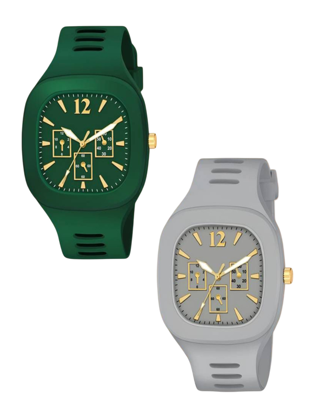 Hala Men Pack Of 2 Aluminium Dial & Bracelet Style Straps Watch Green-GREY -MILLER-05