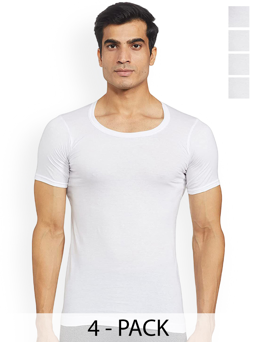 Rupa Frontline Pack Of 4 Round Neck Pure Cotton Vest Frontline--Sky-White-RNS-4