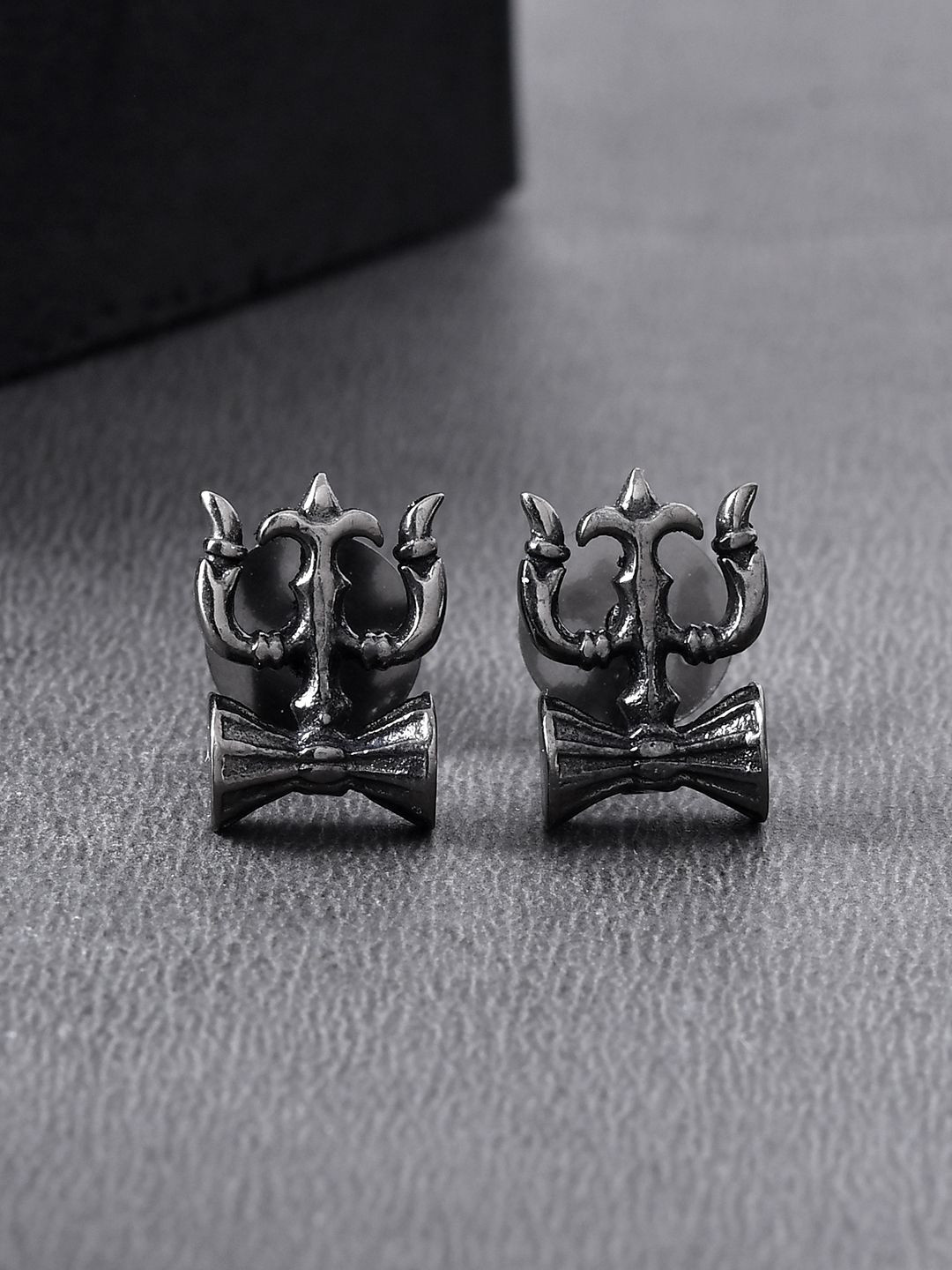 Voylla Men Rhodium-Plated Eclipse Trinetra Quirky Shaped Studs Earrings