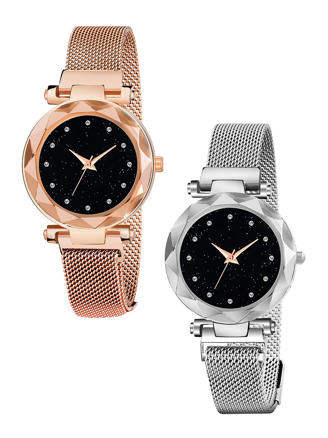 CSAMON Women Pack Of 2 Dial & Straps Analogue Watches GR_379_Sliver_RoseGold_12_Daimouns