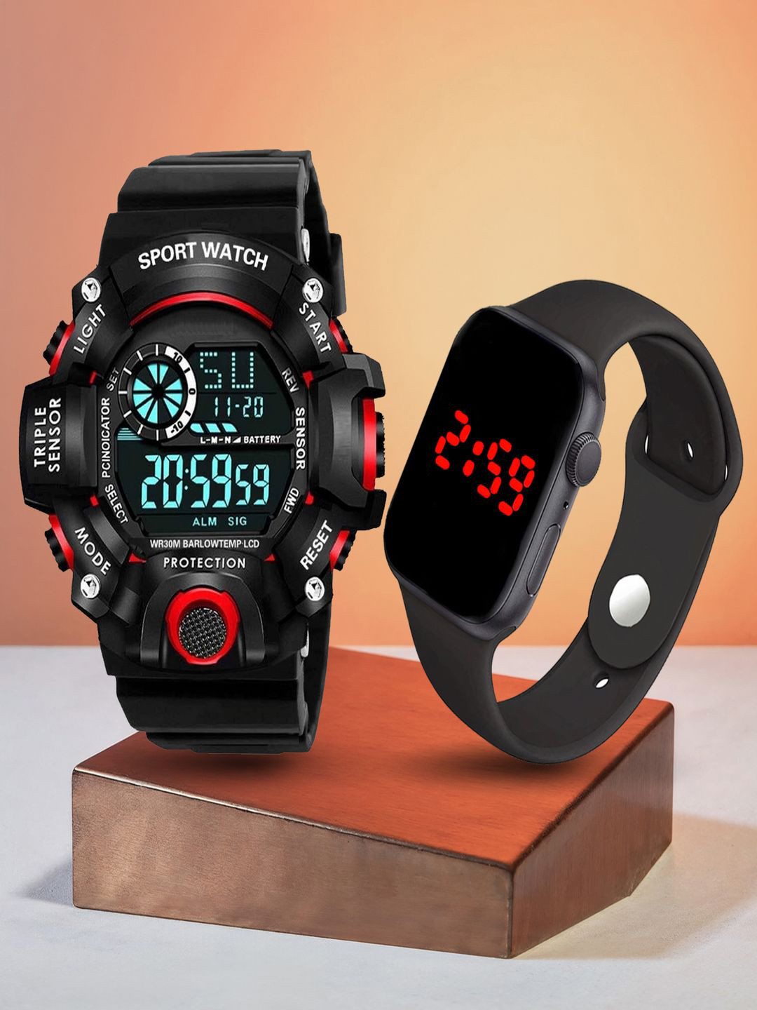 Hala Men Aluminium Printed Dial & Straps Digital Watch LED Red SSA-Square.