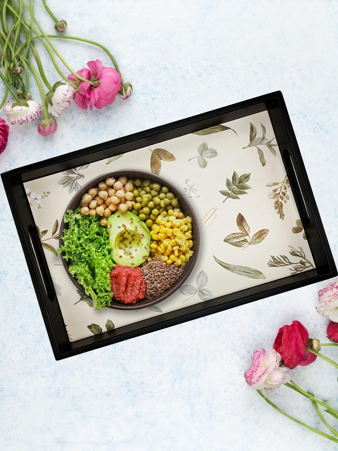 Angira handicrafts Brown Wood 1 Piece Leaf Printed Serving Tray