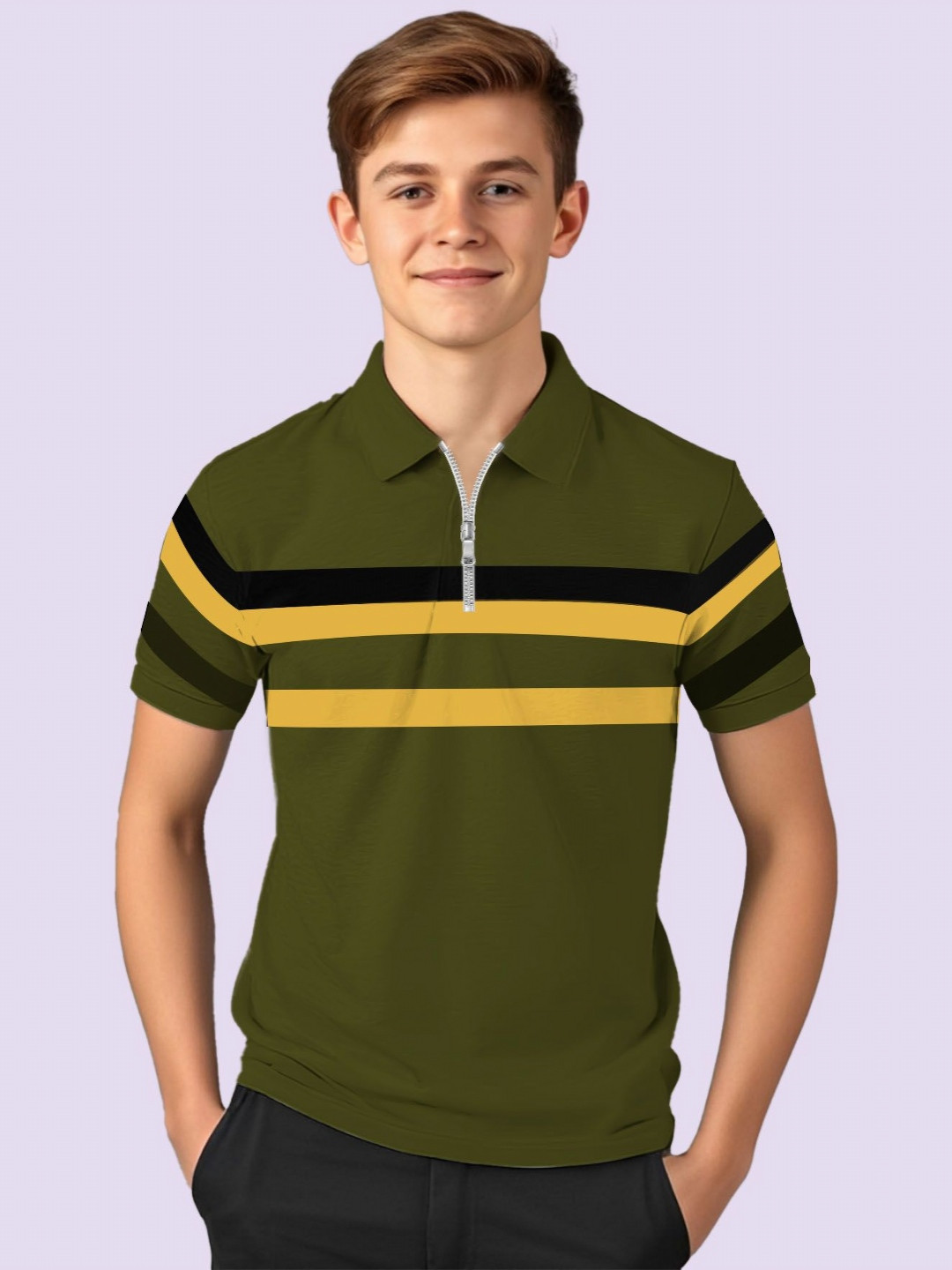 Kiddy Viddy Boys Striped Polo Collar Pockets T-shirt