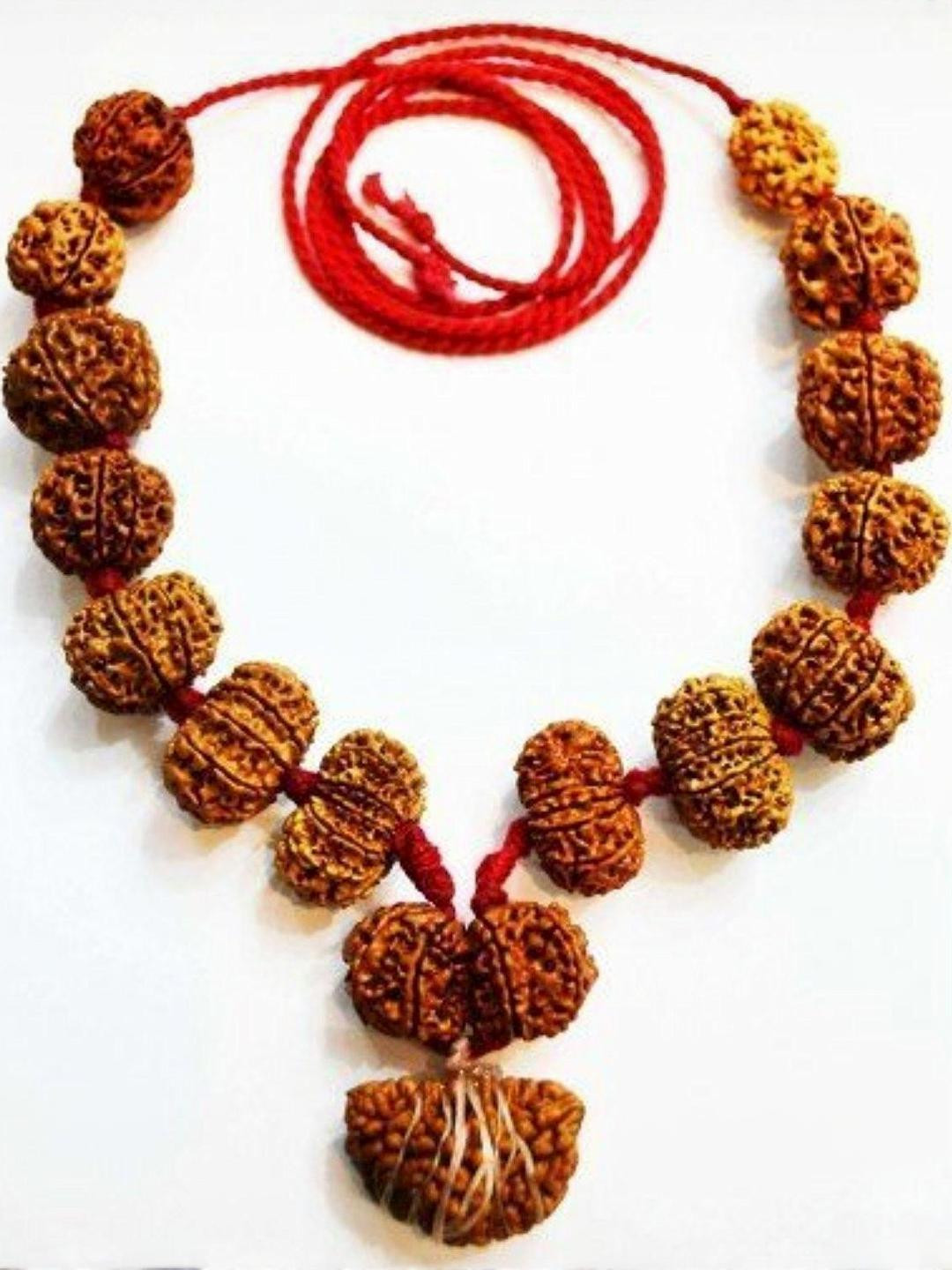 AURRA STORES Brown Rudraksha Breads Necklace In Red Thread