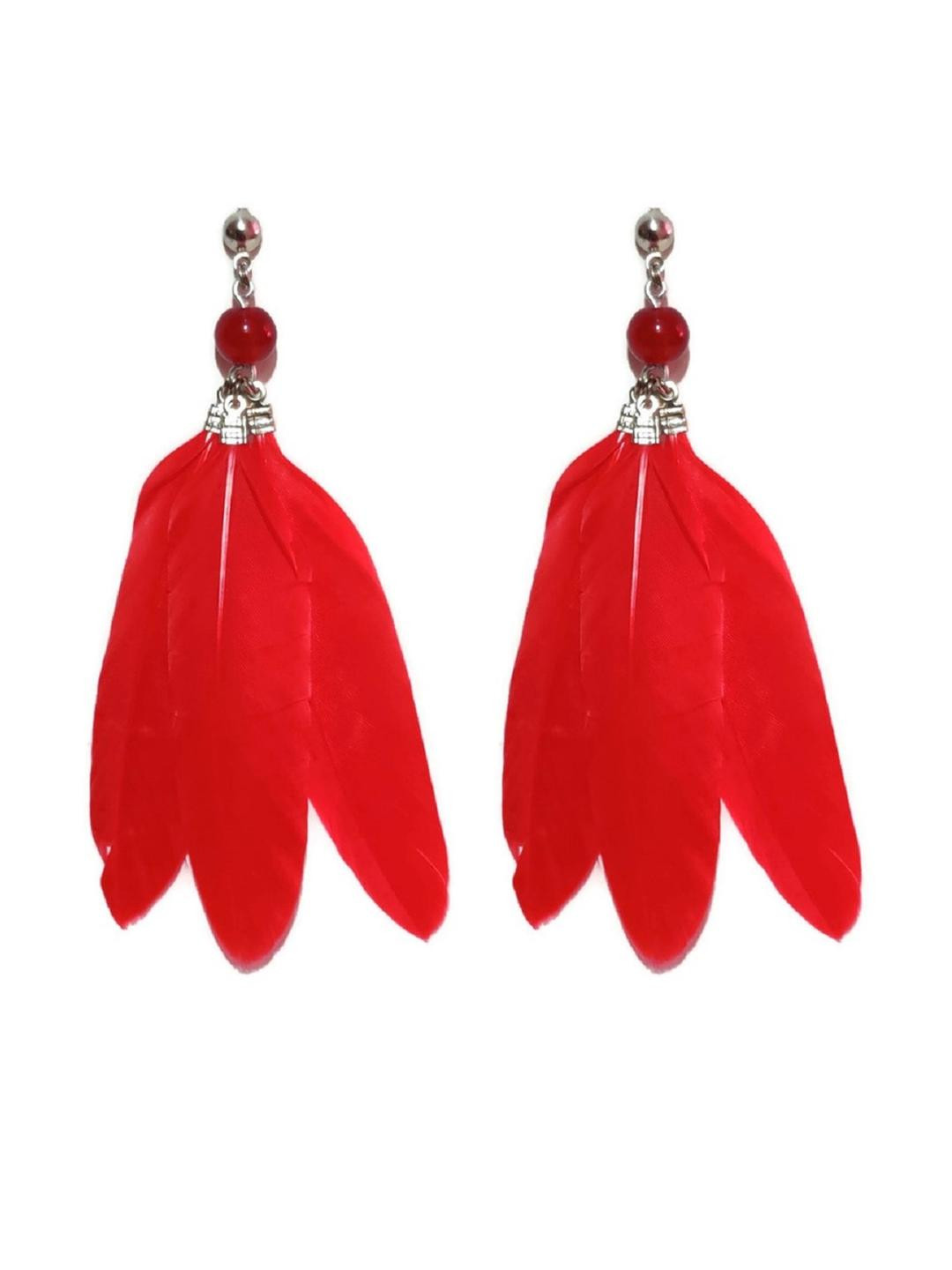 Weariton Women Red 3 Feather Earrings