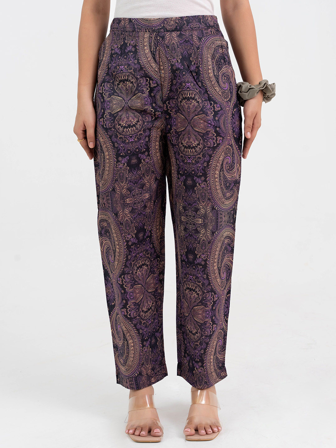 KALAMIR Women Ethnic Motifs Printed High-Rise Slim Fit Pure Cotton Trousers