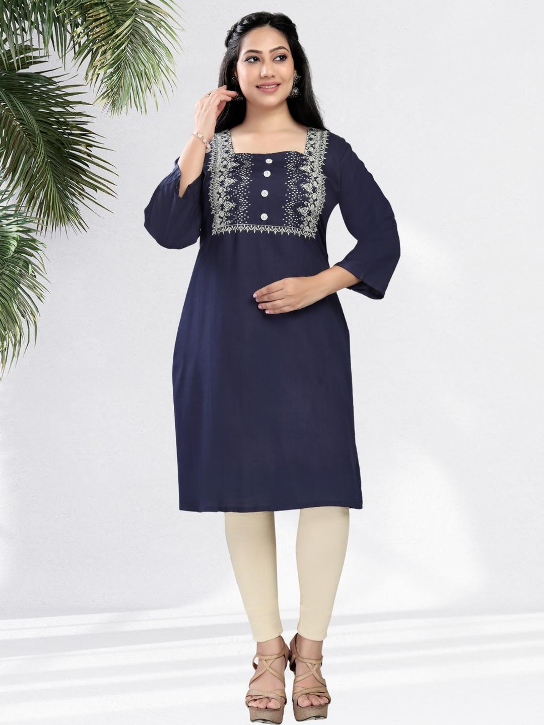 Avantrys Women Viscose Rayon Square Neck Kurtis