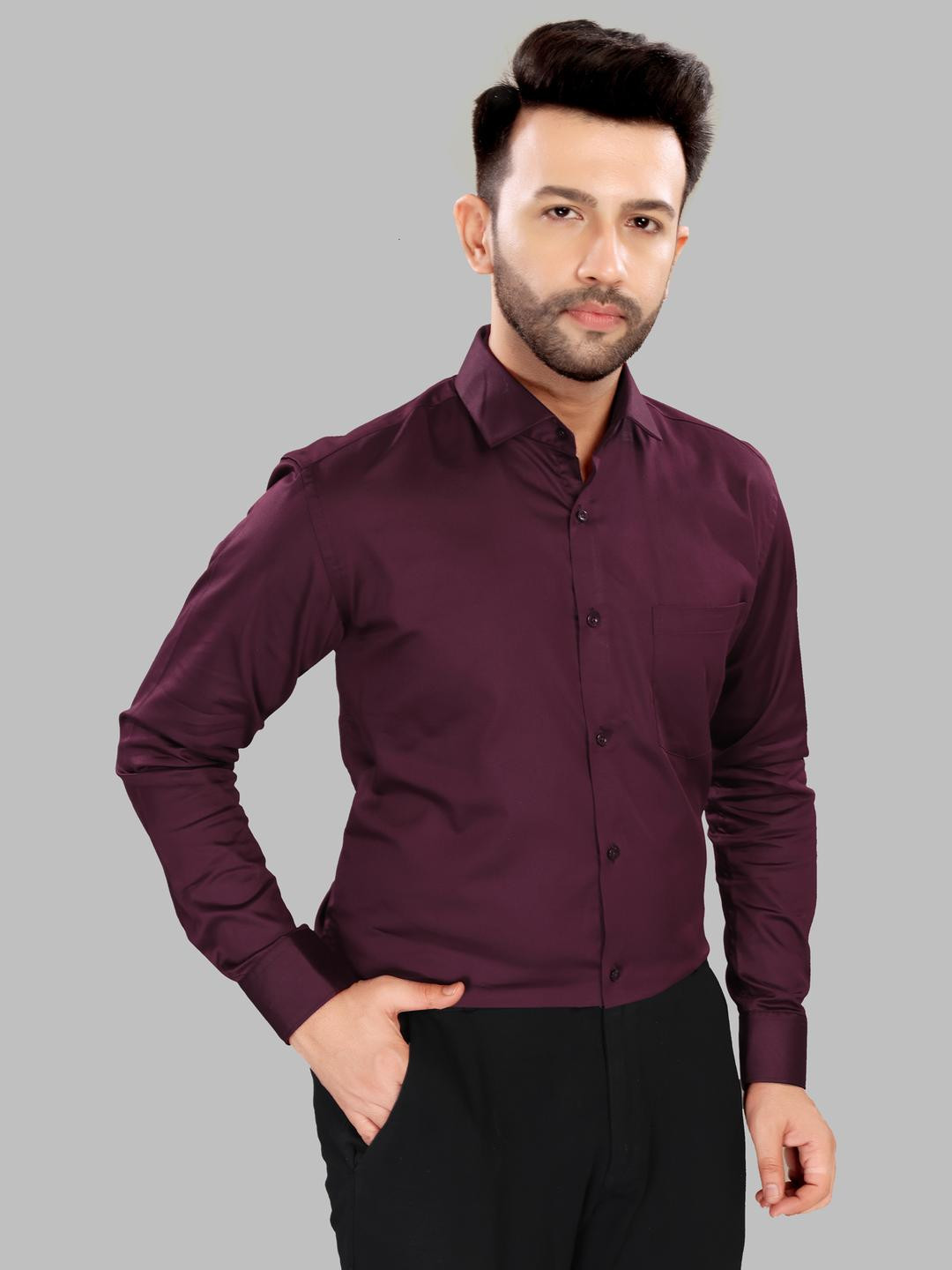 UR ETHICS Men Maroon Satin Shirts