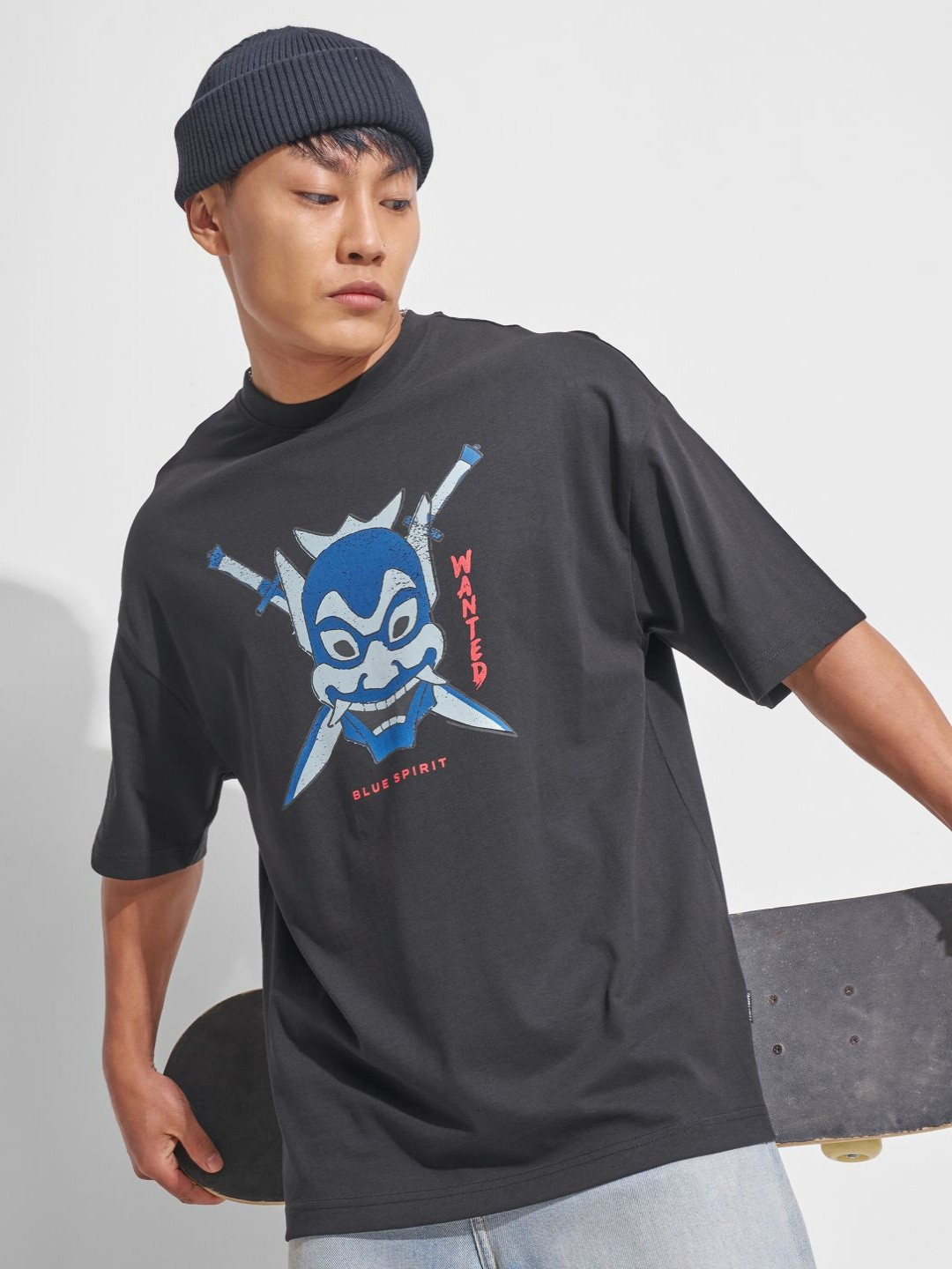 HIGHLANDER Avatar Printed Round Neck Drop-Shoulder Sleeves Cotton Oversized T-shirt