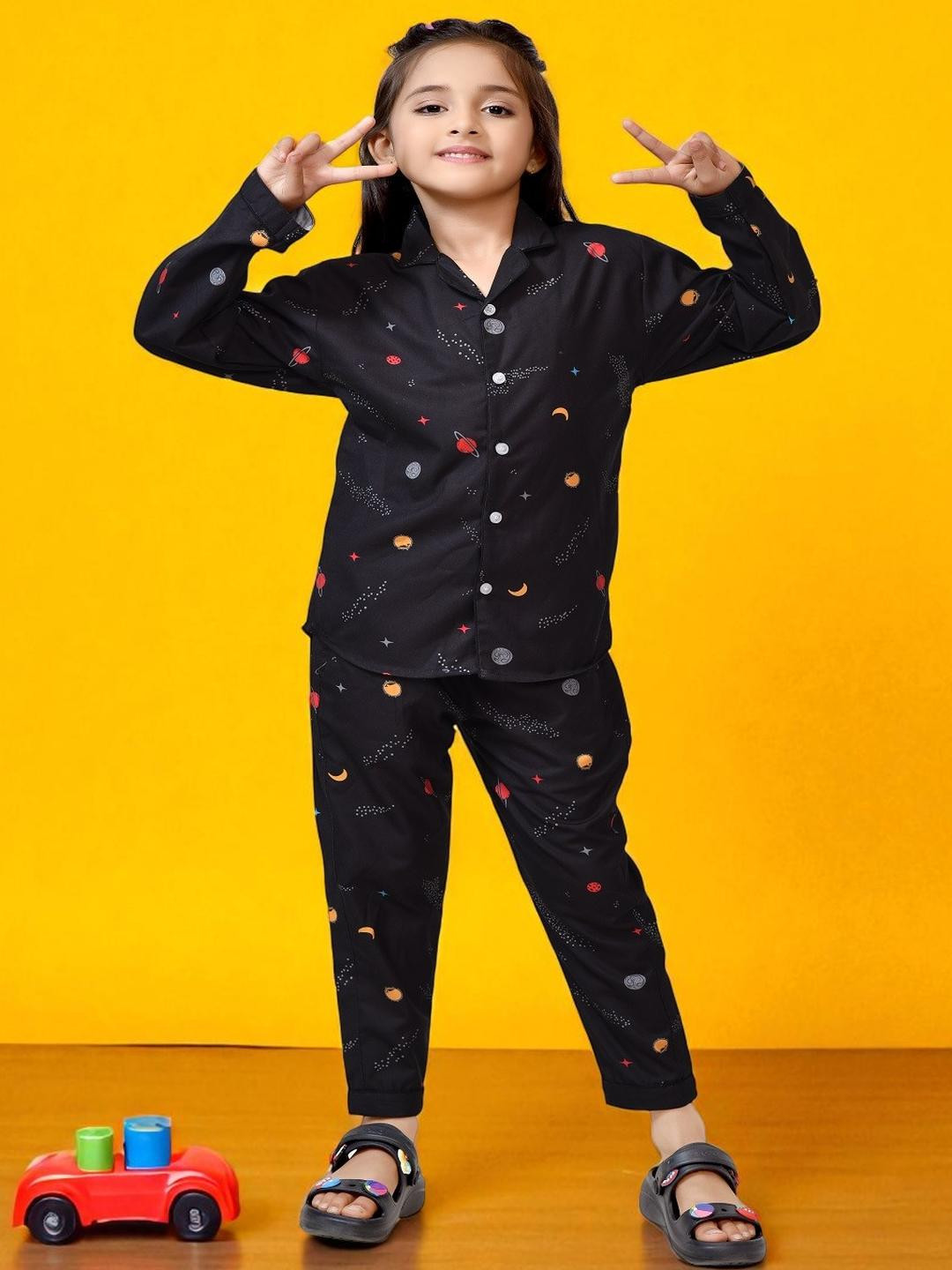 Club96 Black Cotton Blend Printed Night suits