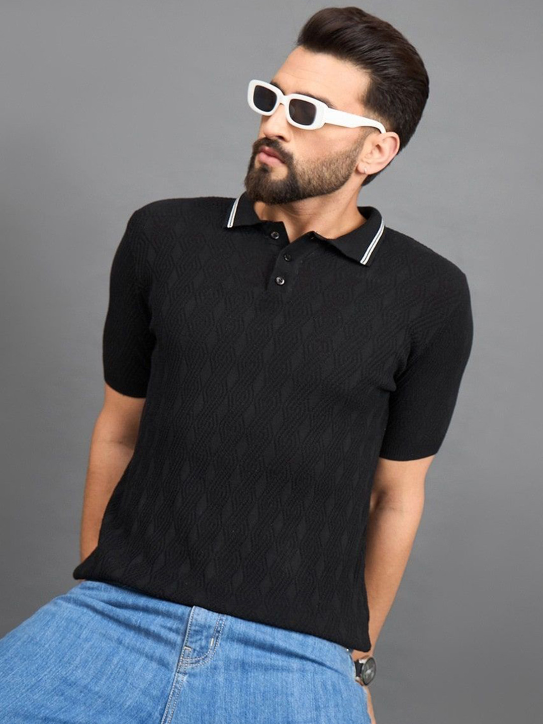 Mast & Harbour Short Sleeves Polo Collar Cotton Flat Knit T-shirt