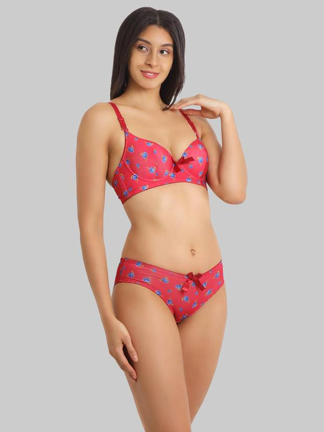 RUPRETOZ Red Non-Wired & Lightly Padded Cotton Lingerie Set