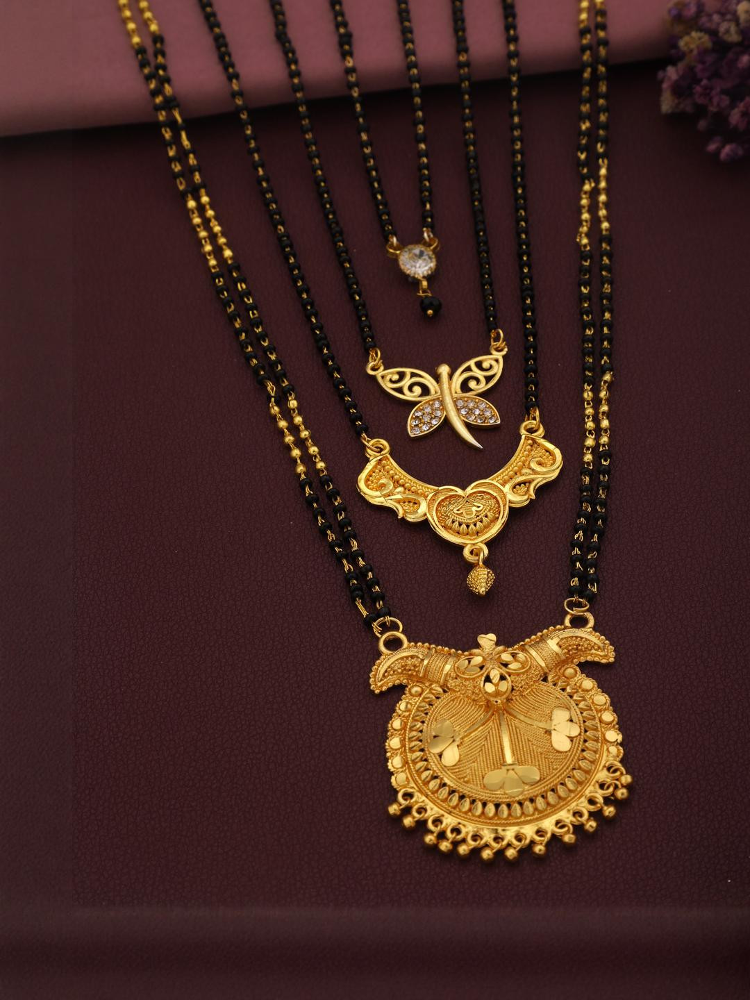 DIVASTRI Pack Of 4 Gold-Plated Artificial Bead Mangalsutra