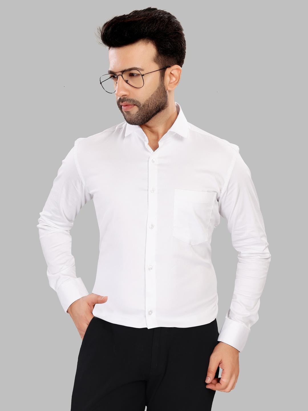 UR ETHICS Men White Satin Shirts