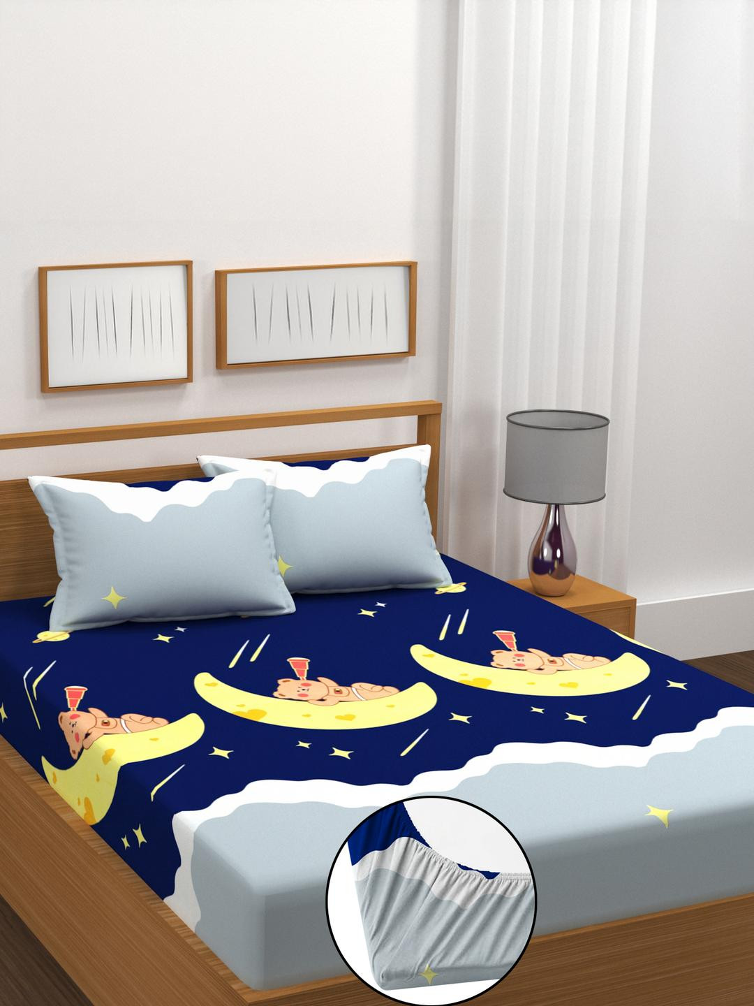 HIYANSHI HOME FURNISHING Multicoloured Graphic 330 TC King Bedsheet with 2 Pillow Covers