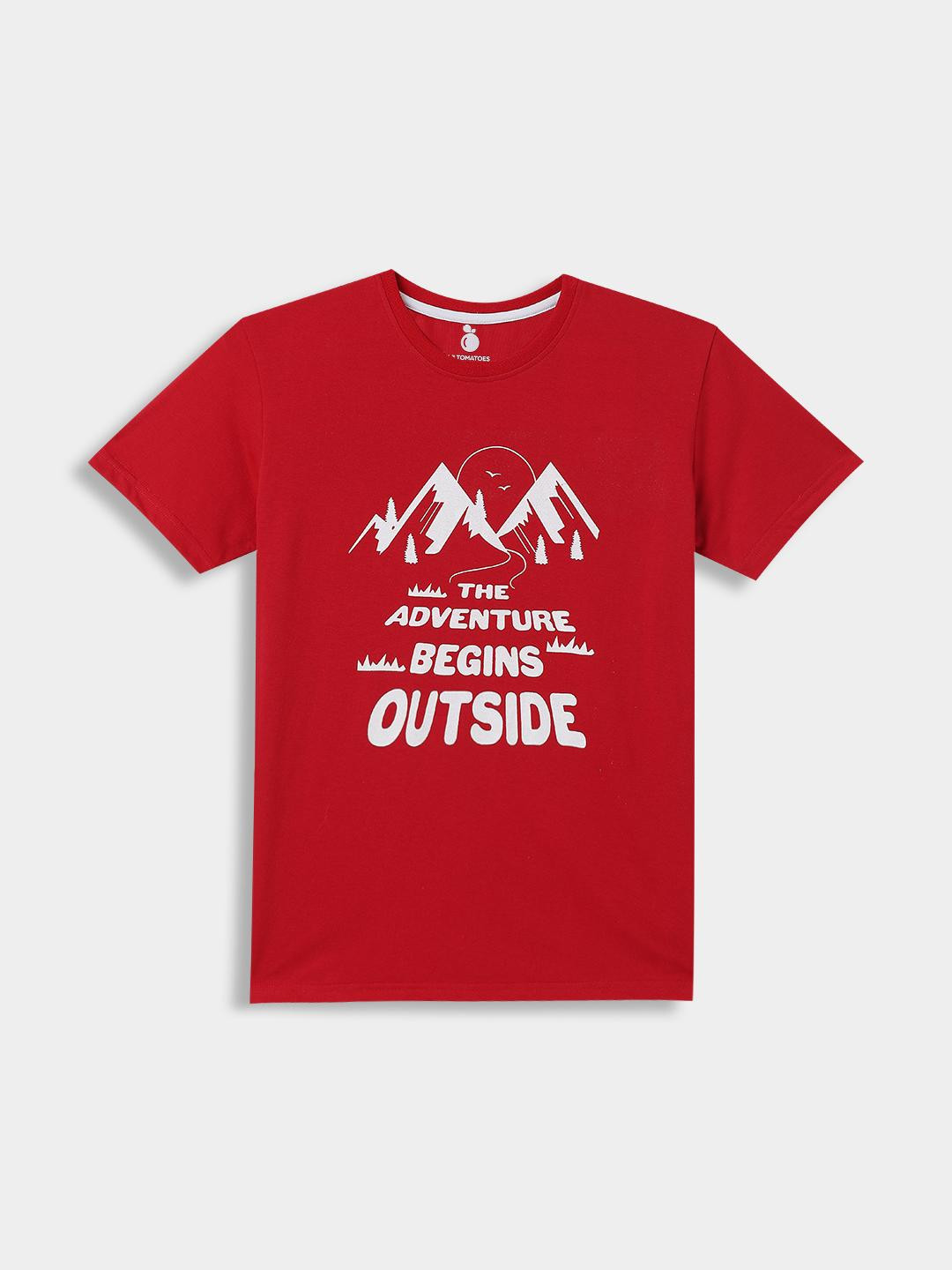 Lil Tomatoes Boys Red Cotton Printed Tshirts