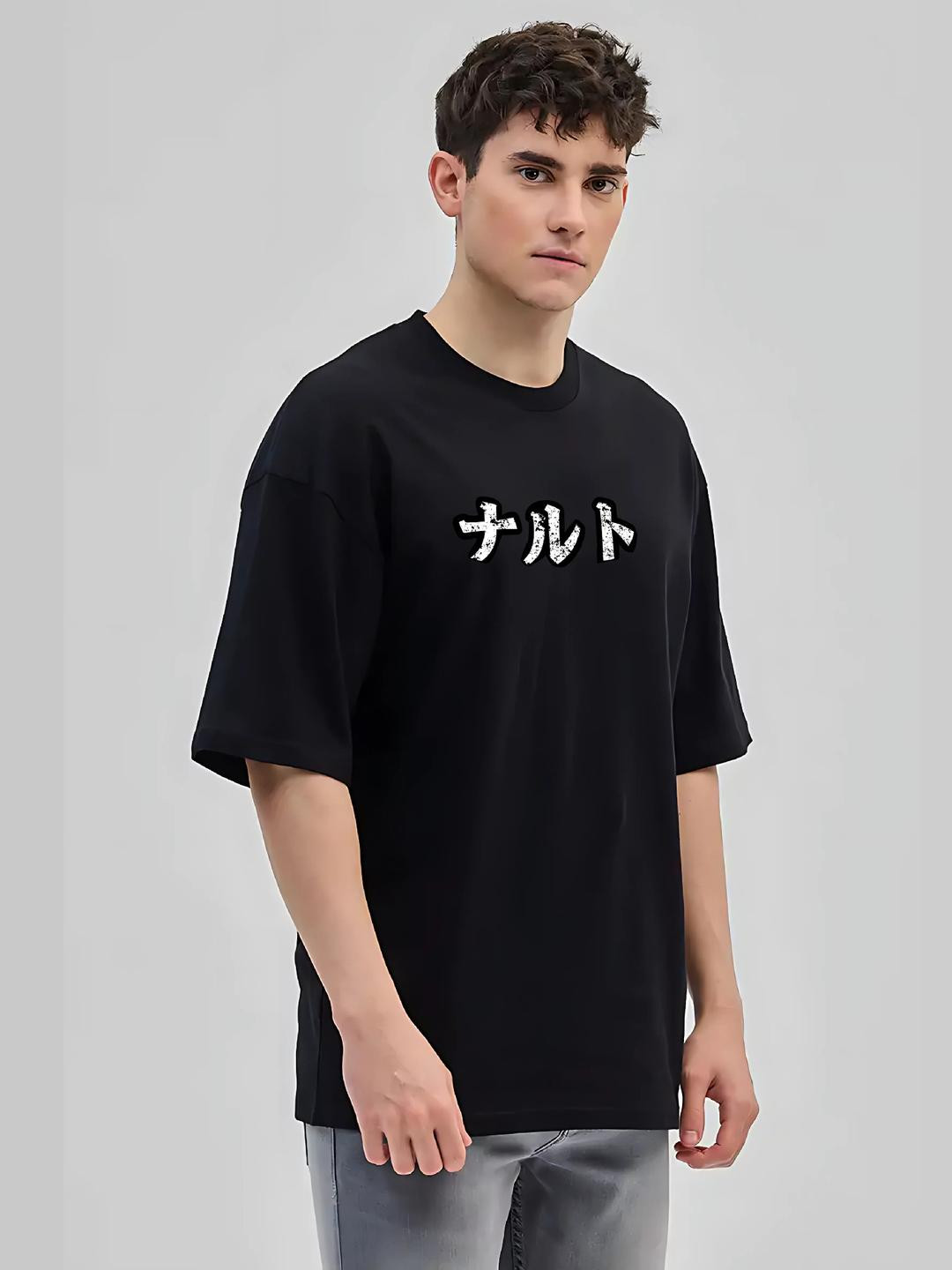 MEGAKART Men Printed Pure Cotton Leaf's Beast Naruto Oversized Flame Tee