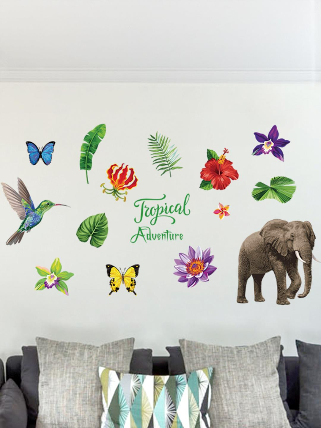 INDIAN ROYALS Elephant and Flower Self Adhesive Vinyl Wall Sticker