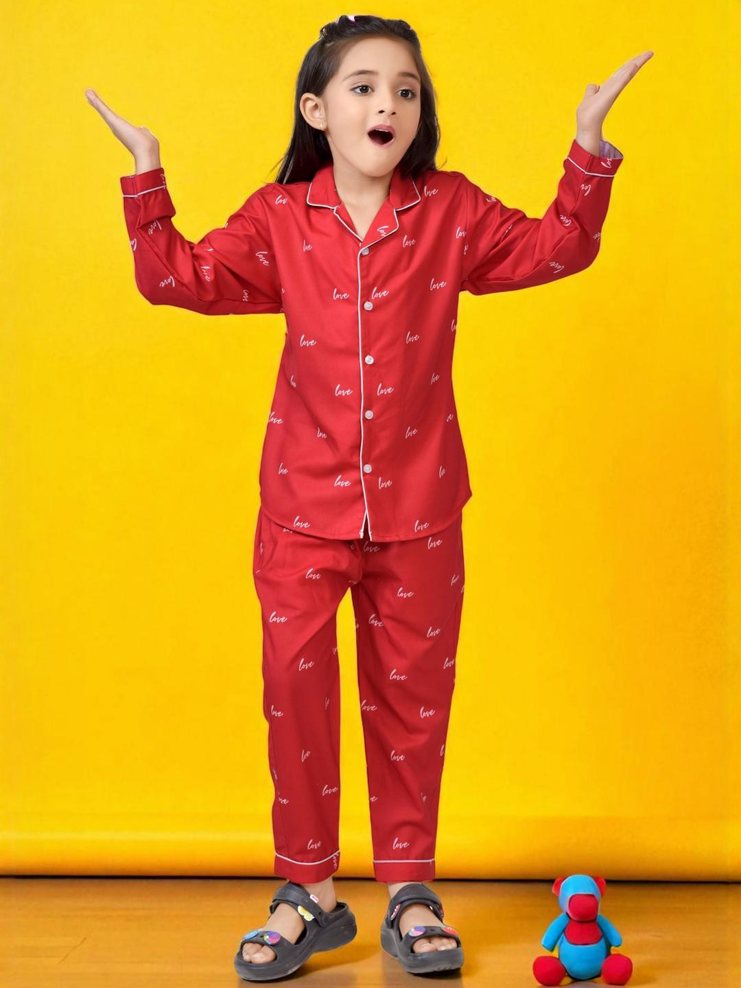 Club96 Red Cotton Blend Printed Night suits