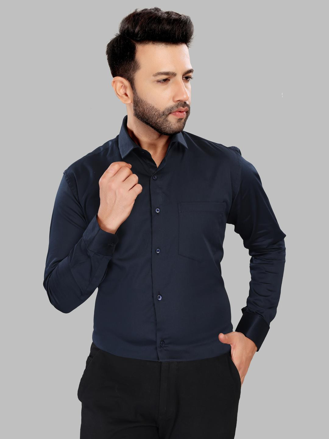 UR ETHICS Men vy Blue Satin Shirts