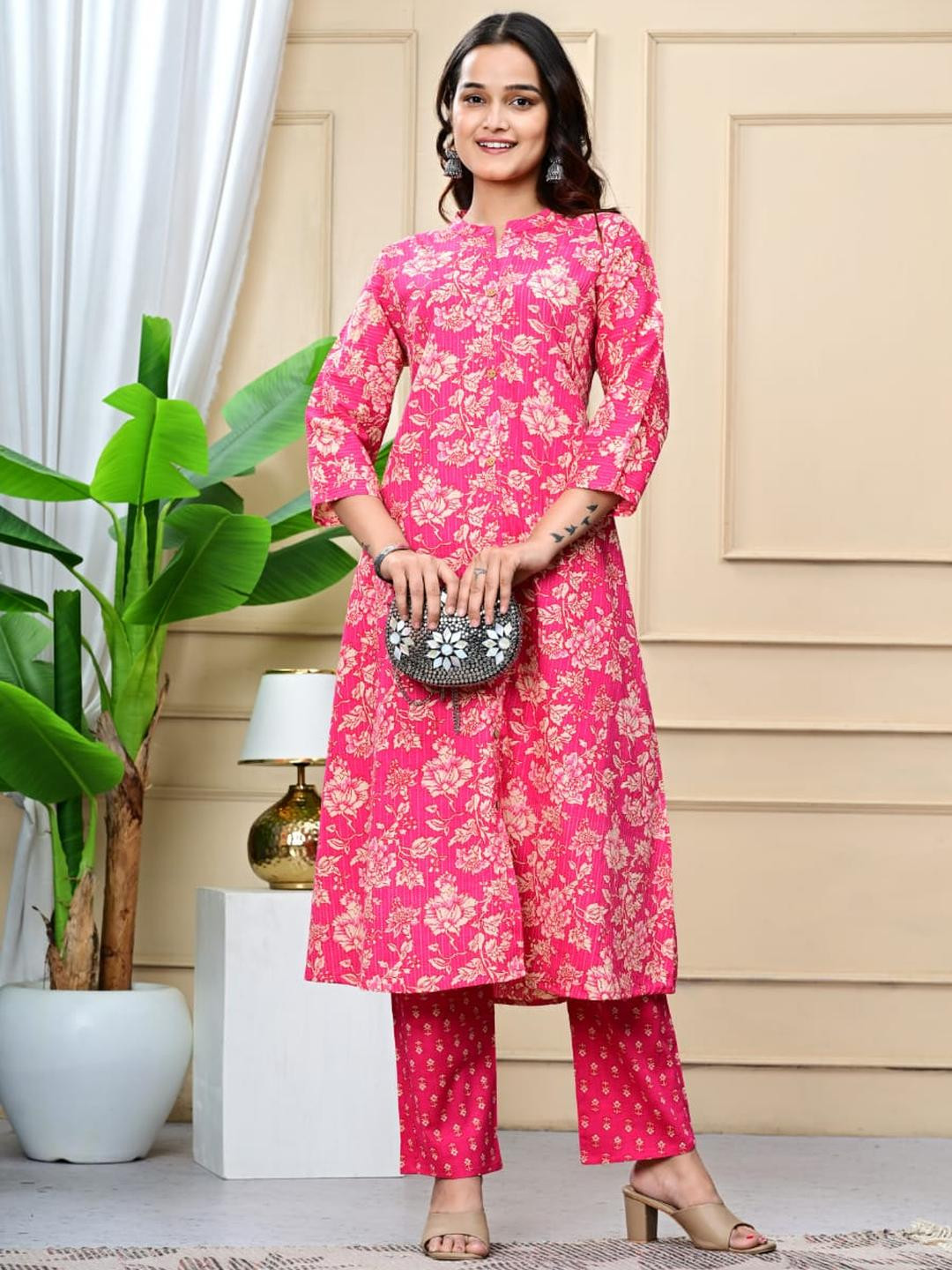 Angkor Women Floral Printed Regular Pure Cotton A-Line Kurta & Trousers