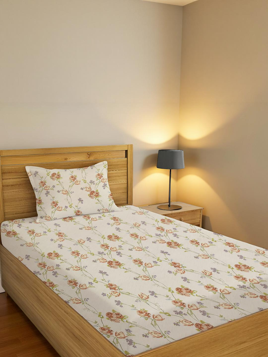 IVAZA Cream Floral 100 Polyester Single