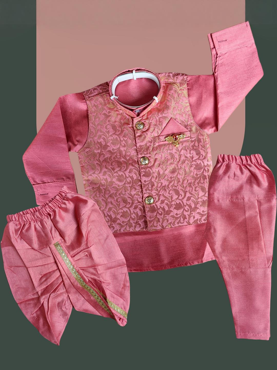 QUTIE NINJA PEACH SHERWANI FOR BABY BOYS WITH KURTA WAISTCOAT DHOTI & PYJAMA