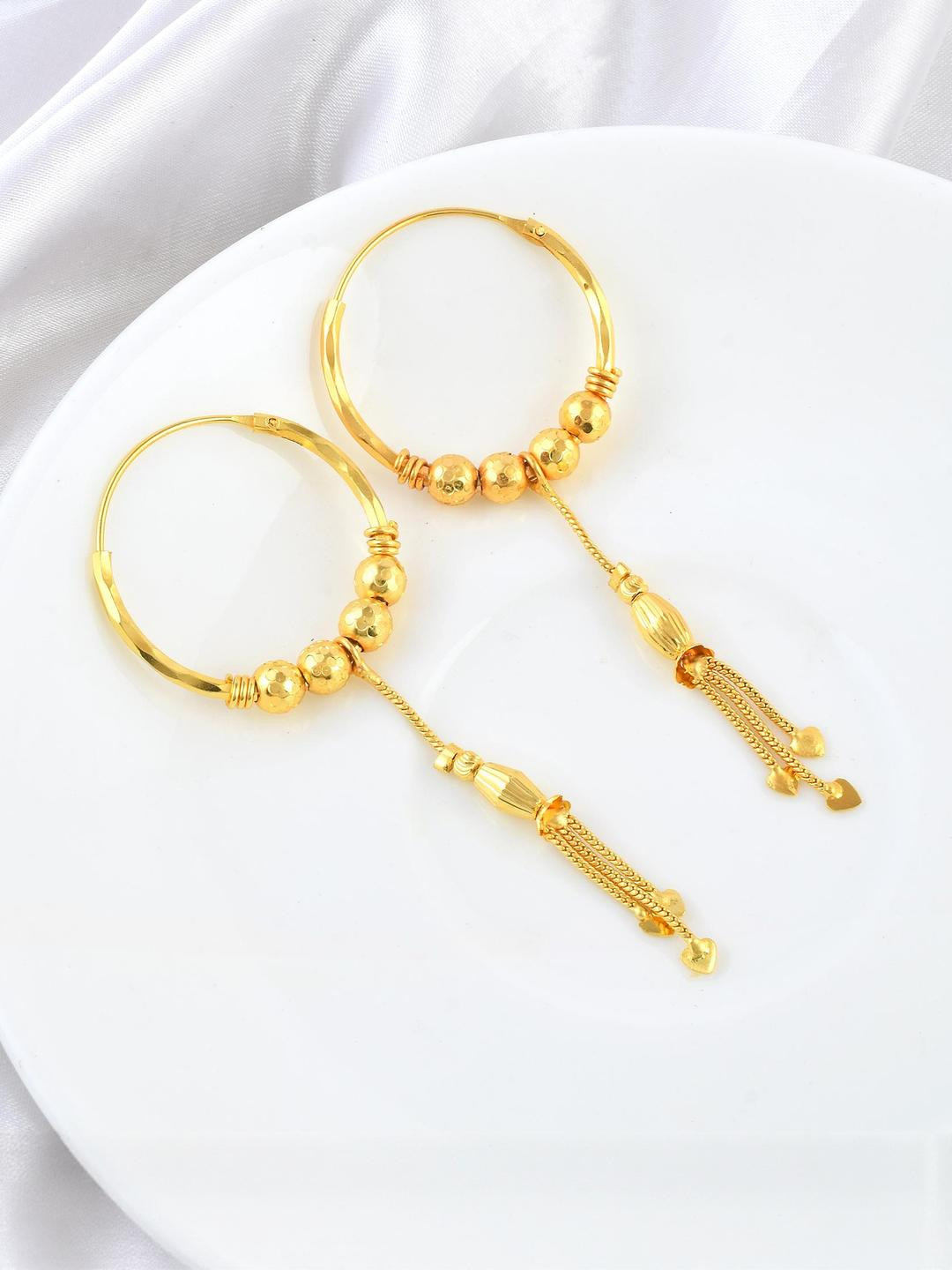 Missmister Brass Micron Gold Hoop Jhalar Earrings