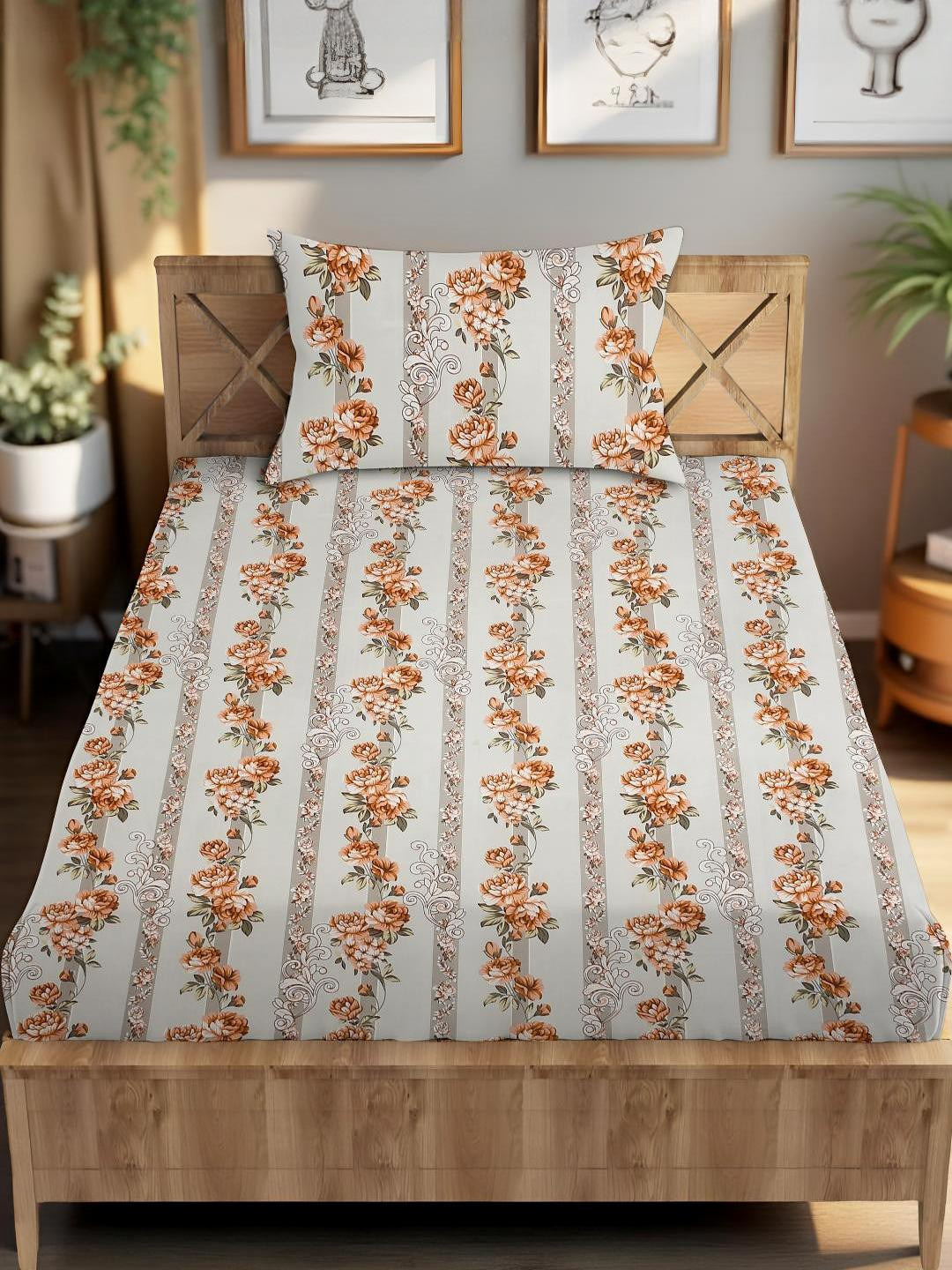IVAZA Turquoise Blue Floral 350 Pure Cotton Single