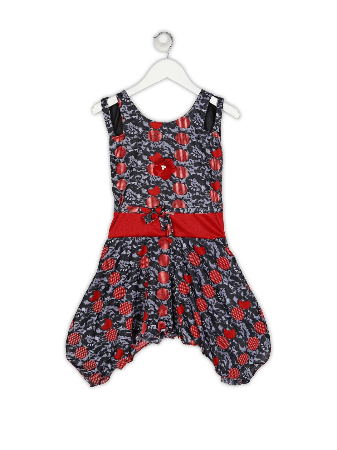 VISHESTA Kids-Girls Red Georgette Printed  Dress