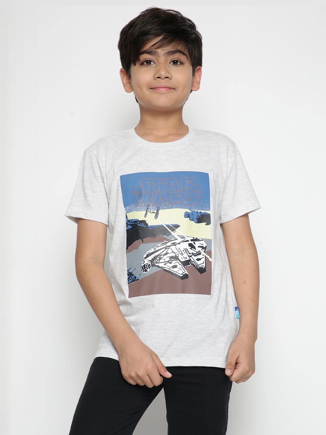 Lil Tomatoes Boys Grey Tshirts Mbt R25 1177 Ecru Printed Cotton T-shirt