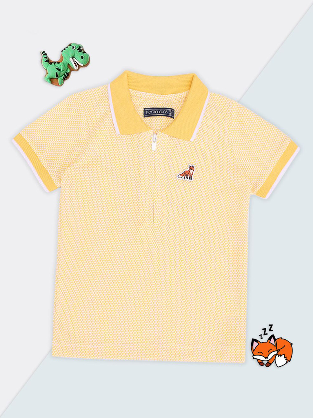 Pantaloons Baby Boys Self Design Polo Collar Pure Cotton T-shirt
