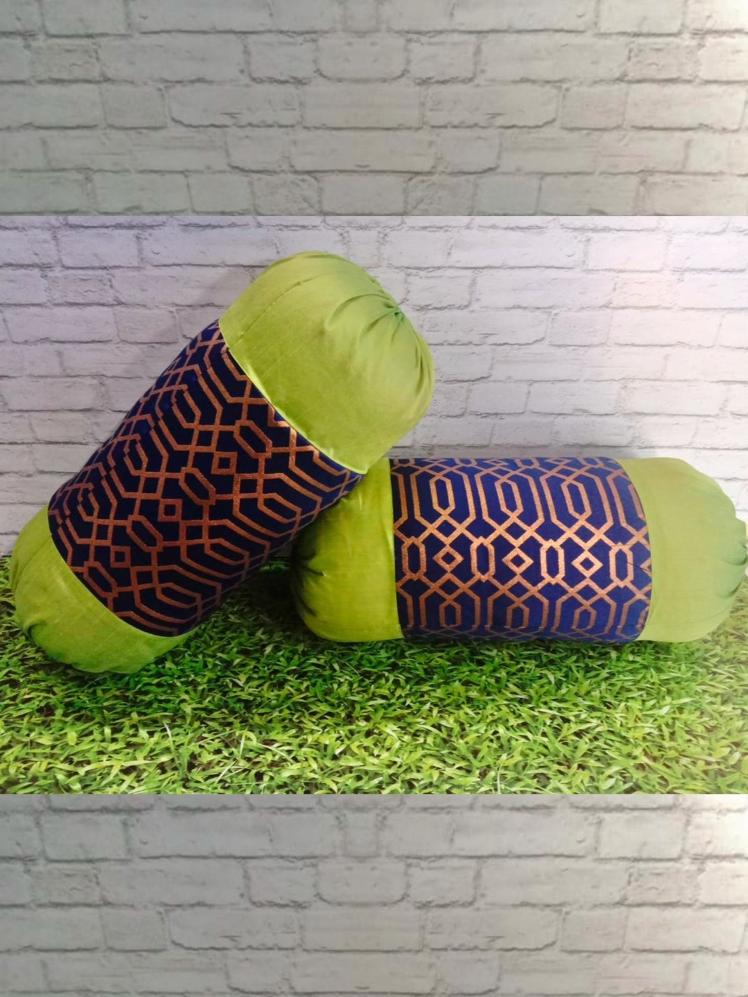 Pink Parrot Set Of 2 Green & Purple Printed Bolster Covers