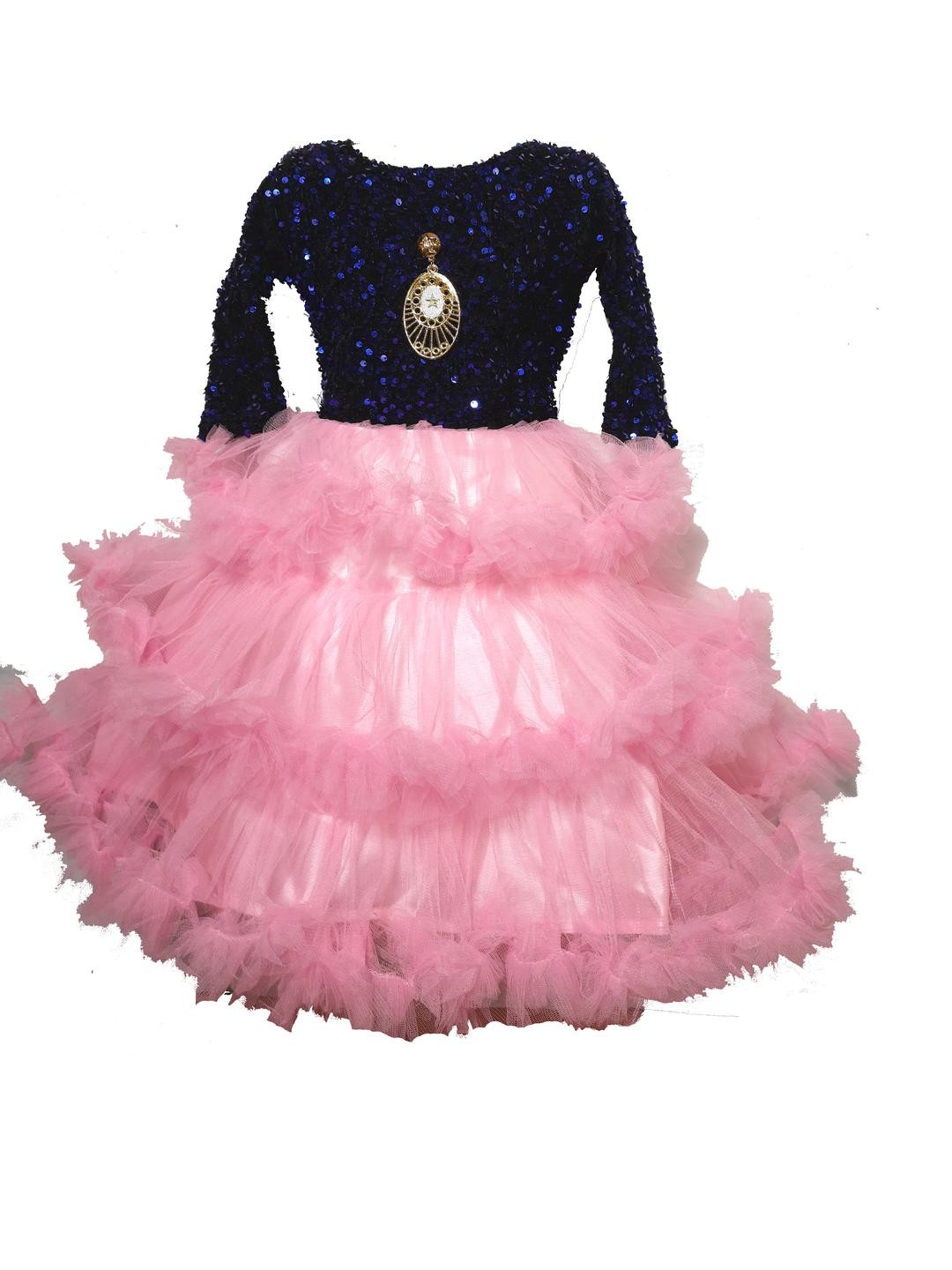 Samjho Fashion Kids-Unisex Pink Brasso Solid Fit and Flare Dress
