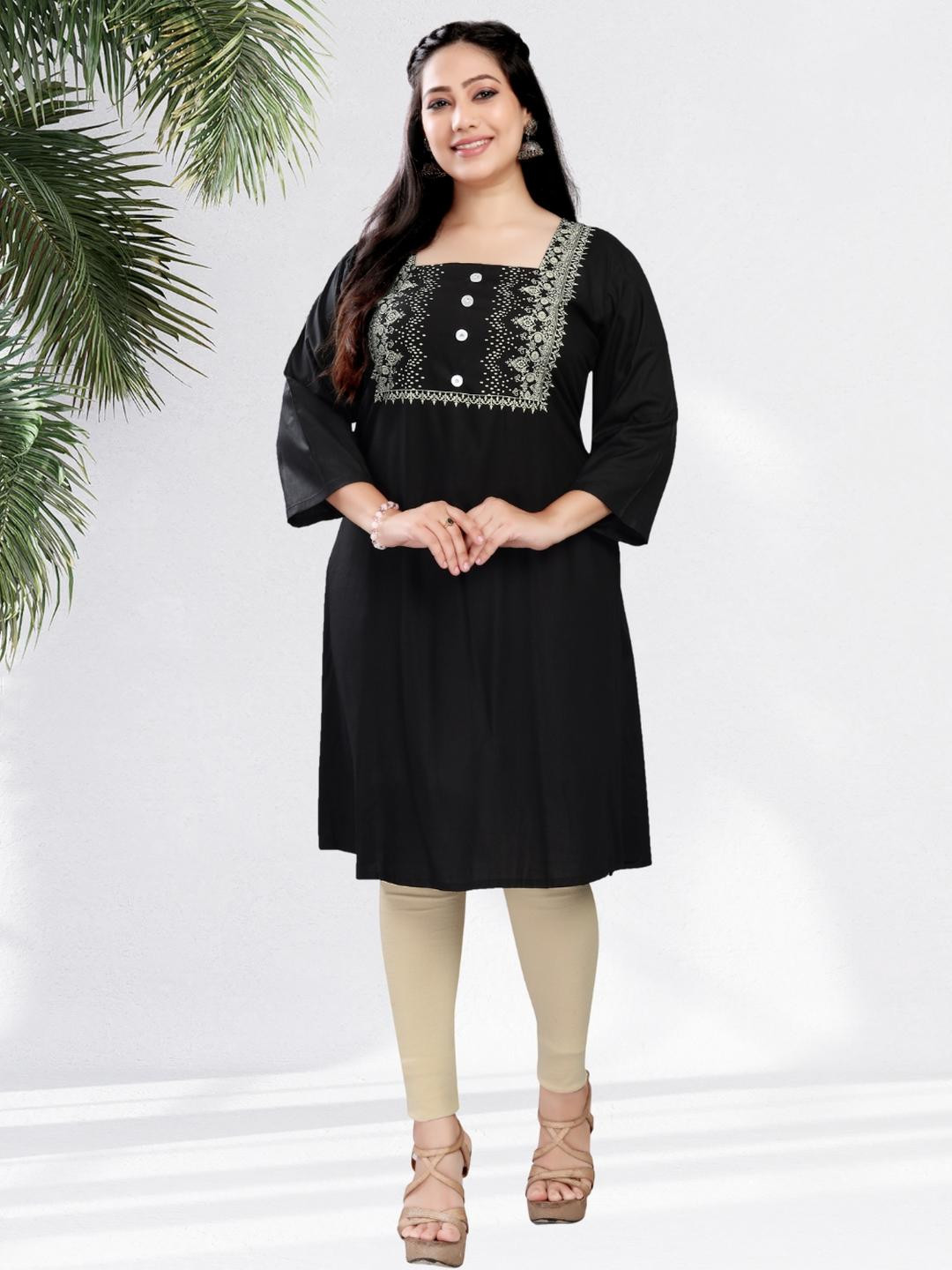 Avantrys  Rayon Square Neck Kurti with Neck Detailed Work