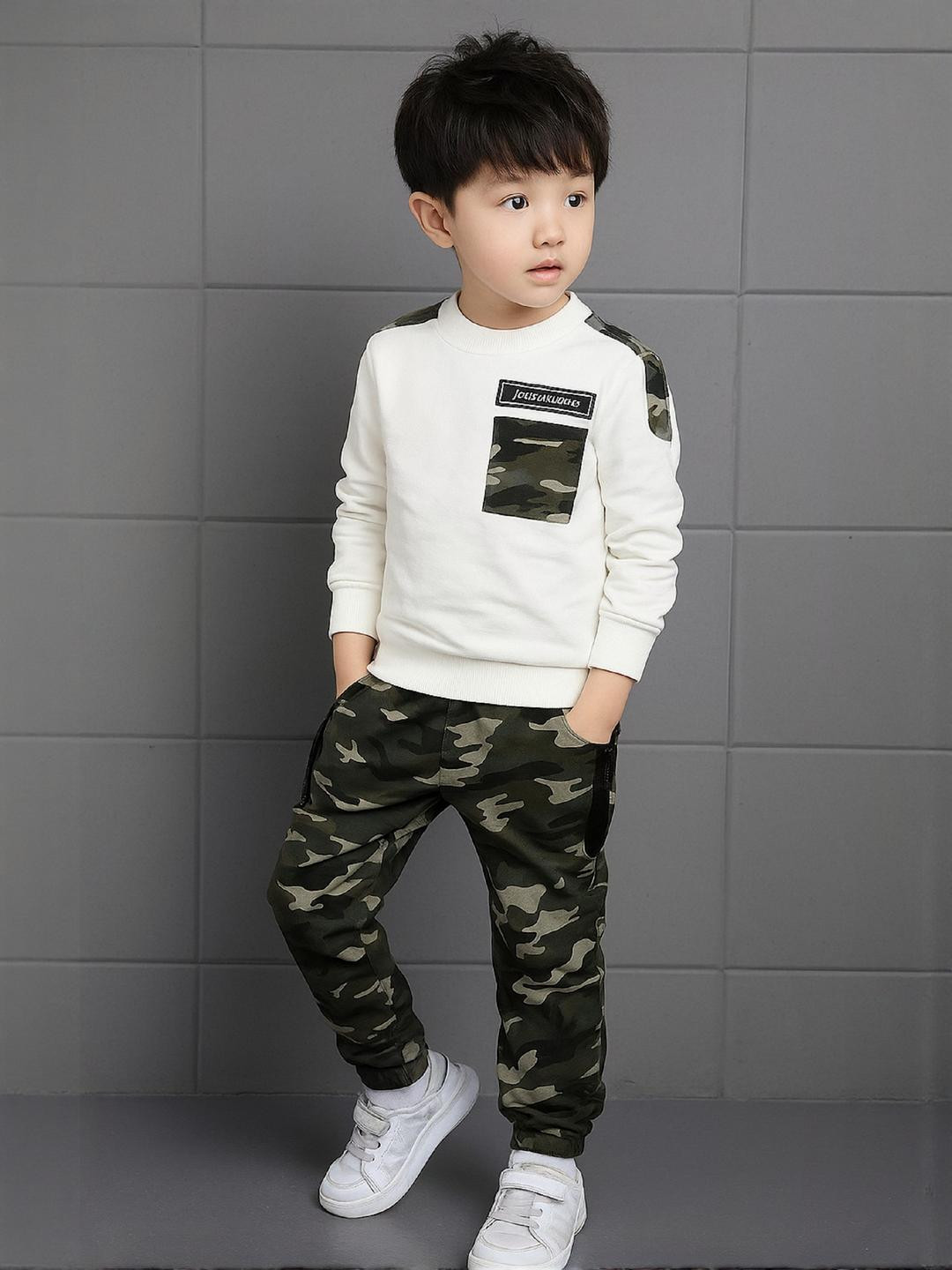 kilimoli Boys Camouflage Printed Track Pant & T-Shirt Set