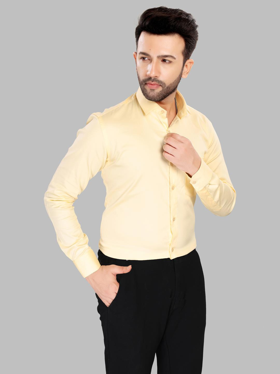 UR ETHICS Men Yellow Satin Shirts
