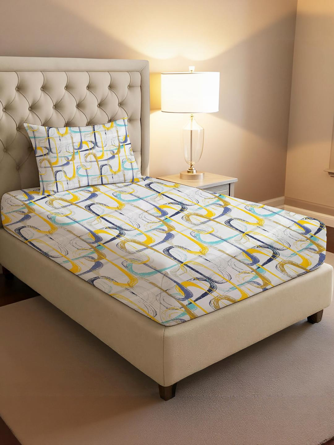 IVAZA Yellow Geometric 300 Cotton Nylon Single