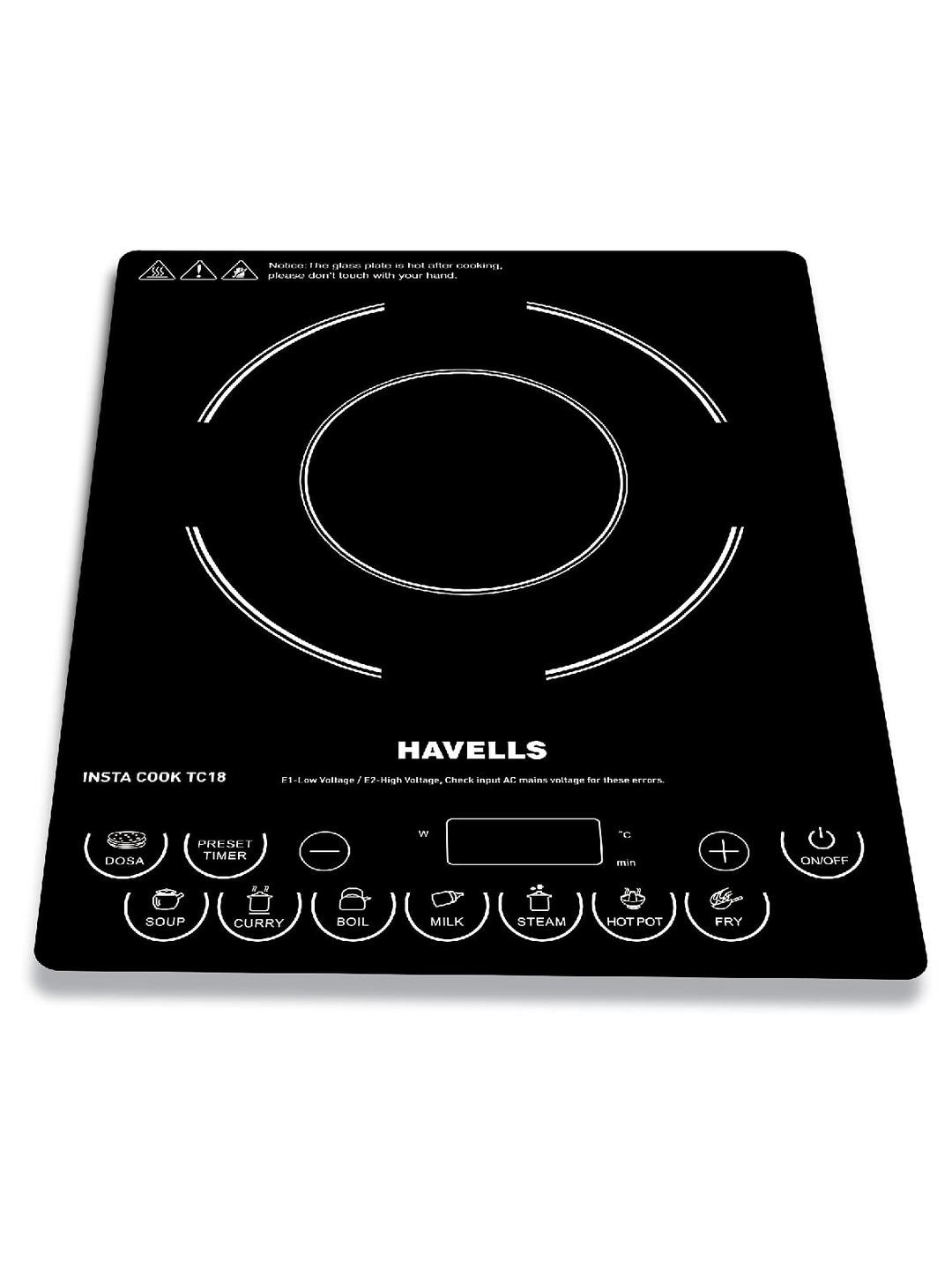 Havells TC 18 Crystal Glass Black 1800 Watt Induction Cooktop