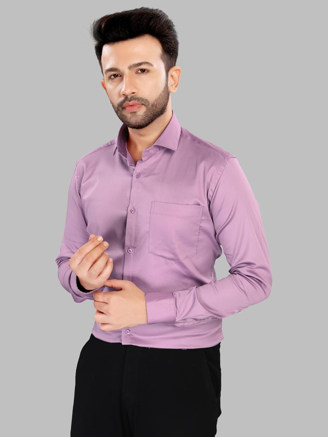 UR ETHICS Men Lavender Satin Shirts