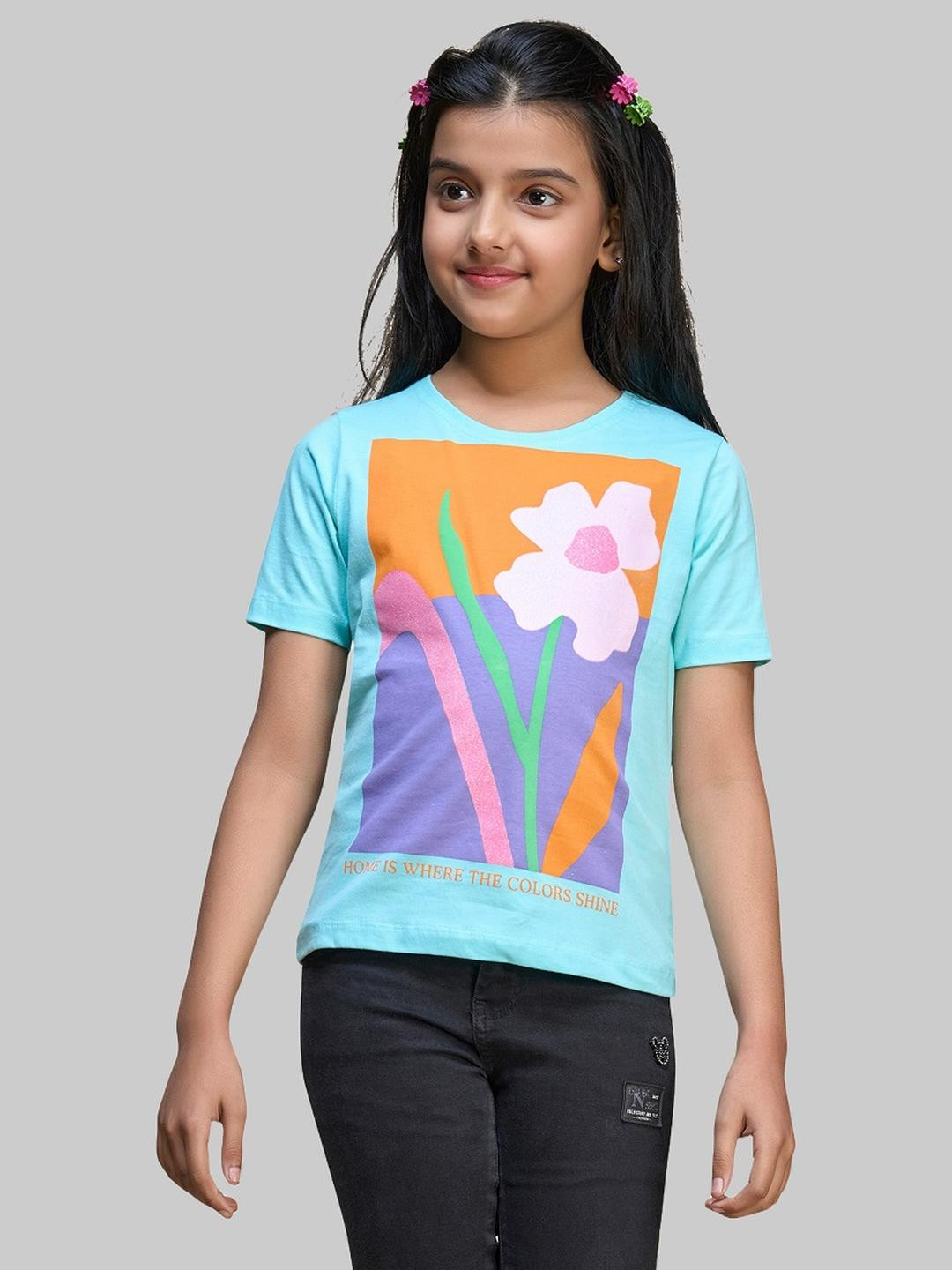 ZUNIORS SSC Kids-Unisex Turquoise Blue Cotton Printed Tshirts