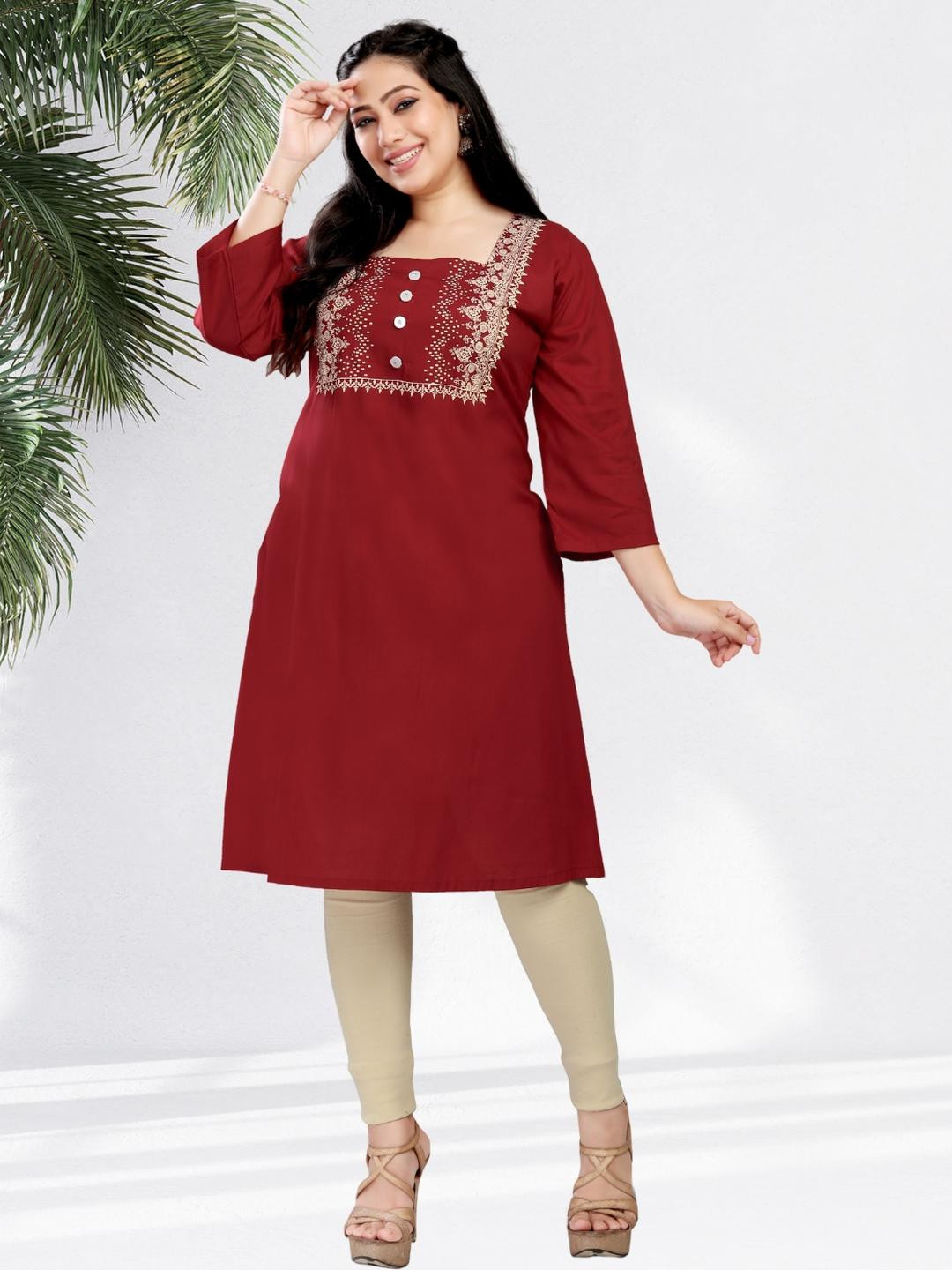 Avantrys Women Viscose Rayon Square Neck Kurtis
